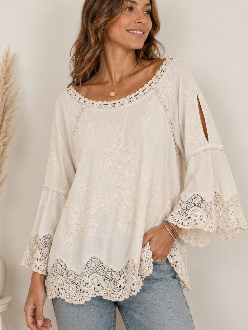 Spiaggia Dolce Embroidered Boho Blouse